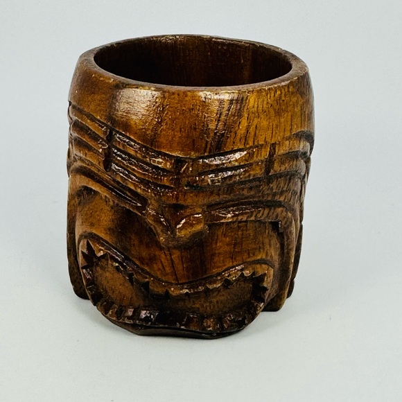 Wooden Tiki Mug Cup Carved Vintage Small 3 Inch - Picture 1 of 8